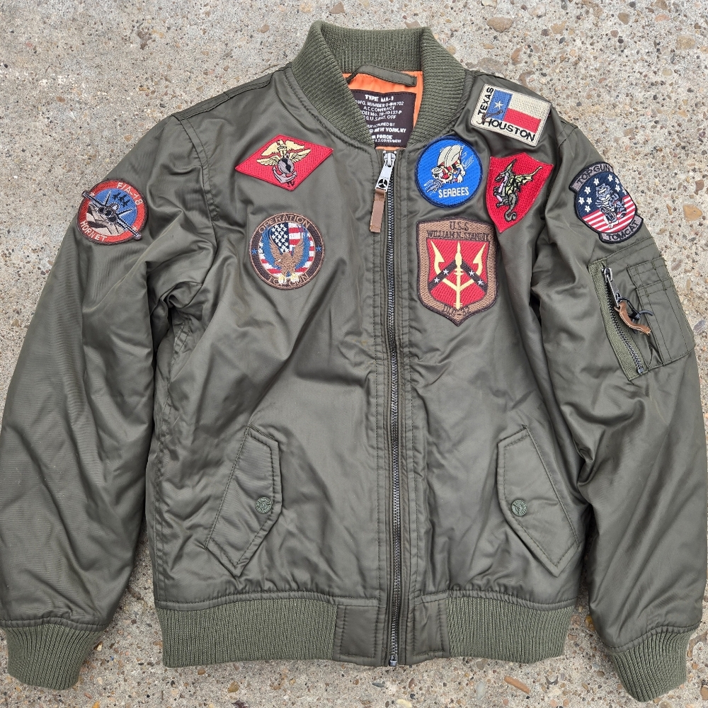 AUTHENTIC BOYS KIDS TOP GUN MA-1 NYLON BOMBER JACKET PATCHES SIZE 10